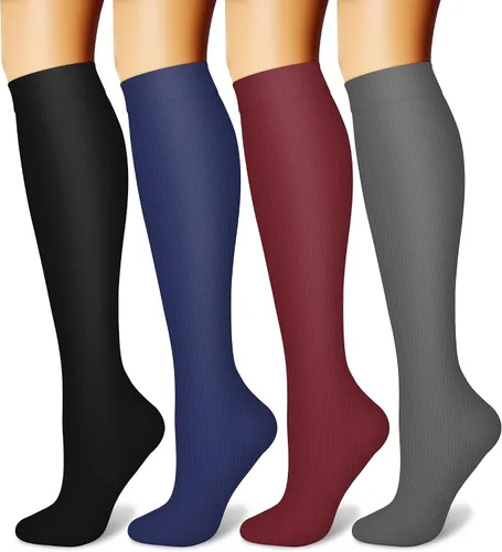 CHARMKING Calcetines de compresión para mujeres y hombres circulación 4 pares de 15-20 mmHg mejor soporte para atletismo, correr, ciclismo