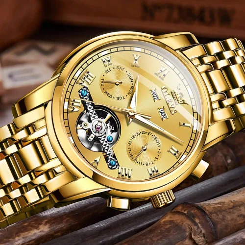 Miniatura 9 de OLEVS Relojes automáticos de cuerda automática para hombre, fecha y día, calendario, relojes de acero inoxidable, movimiento de esqueleto