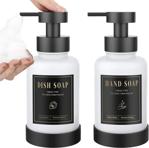 Miniatura 10 de Luxspire Dispensador de jabón espumoso, dispensador de jabón con bomba de espuma de vidrio, dispensador de jabón de manos antideslizante con 5