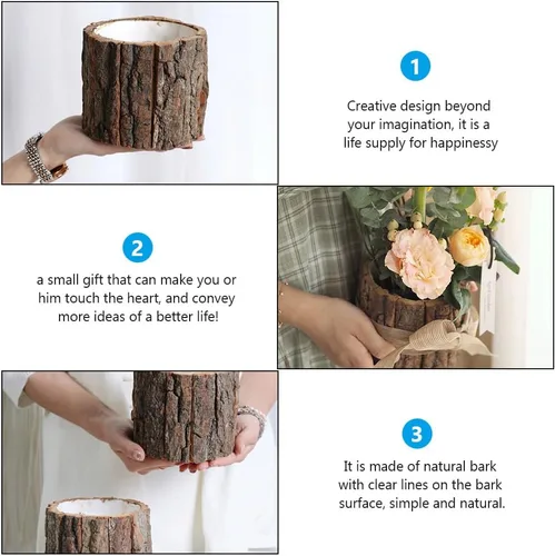 Miniatura 5 de Hemoton Macetas rústicas para suculentas, macetas de cactus, árbol de madera, tronco, tocón, maceta, hierbas, cactus, bonsái, decoración