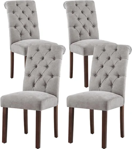 Miniatura 14 de Juego de 2 sillas de comedor capitoné, sillas de comedor Parsons tapizadas, sillas auxiliares de cocina de tela con patas de madera, beige