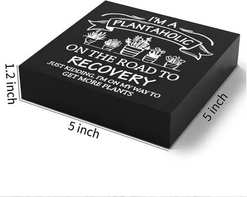 Miniatura 2 de Cartel de madera con texto en inglés "I'm a Plantaholic on the Road to Recovery", caja de madera con texto en inglés "I'm a Plantaholic on the Road