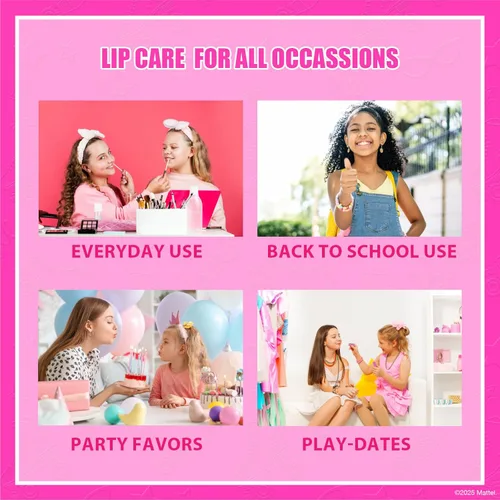 Miniatura 3 de Barbie Beauty Mini Train Case Set incluye tubo de brillo de labios, bálsamo labial, brillo de labios compacto para fiestas de pijamas de niñas