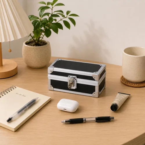Miniatura 3 de Caja de efectivo con cerradura, caja de dinero de aluminio, almacenamiento de efectivo bloqueable con bandeja
