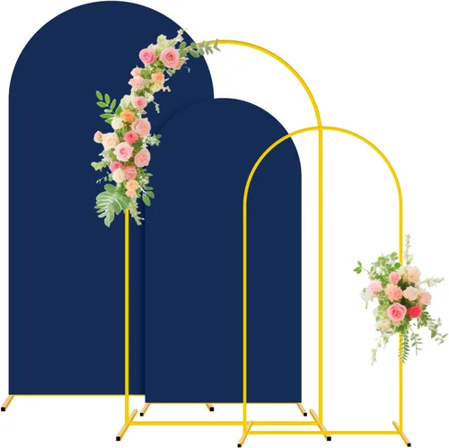 Miniatura 21 de Soporte de arco de boda y juego de cubierta de arco color melocotón de 2 piezas (7.2 pies, 6 pies) Soporte de telón de fondo de metal para fiestas