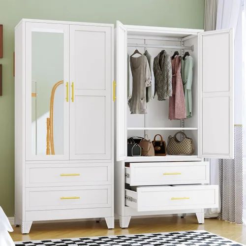 Miniatura 18 de RIETERN Armario Ropero de Metal, 71" de Alto Armario de Dormitorio con Espejo, 1 Cajón, Estantes Ajustables, y Barra para Colgar, Armarios de Acero