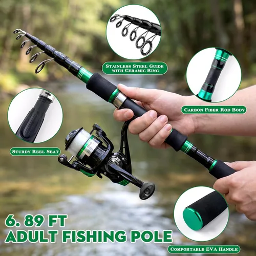 Miniatura 2 de Combo de caña de pescar familiar, 2 piezas portátil para padres e hijos, kit de pesca de viaje de 6.89 pies y 4.92 pies, carrete de pesca