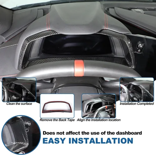 Miniatura 5 de Marco para panel de salpicadero de automóvil compatible con Chevrolet Corvette C8 Stingray 2020-2025 100% fibra de carbono real, 1 pieza
