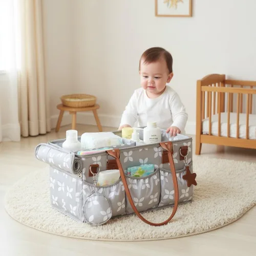 Miniatura 9 de Moteph Organizador de pañales con cambiador, organizador grande de pañales para bebé con tapa, cesta organizadora portátil para guardería