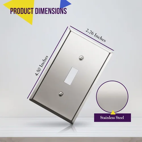 Miniatura 2 de ENERLITES Placa de Pared Metálica para Interruptor de Luz de Palanca, Acero Inoxidable 201, Resistente a la Corrosión, Tamaño Estándar 1-Gang 4.50