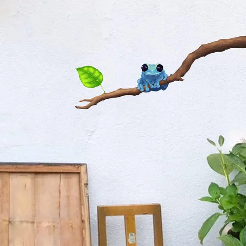 Calcomanía de pared de rana venenosa y dardo, color azul, para guardería, animales, extraíble, despegar y pegar, impermeable, decoración de pared