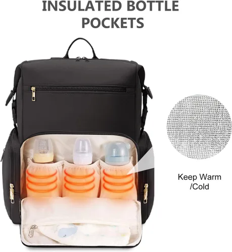 Miniatura 2 de CEI-CEI Mochila de neopreno para pañales con cambiador, bolsas de maternidad grandes para bebés recién nacidos, bolsa de viaje con bolsillos Negro