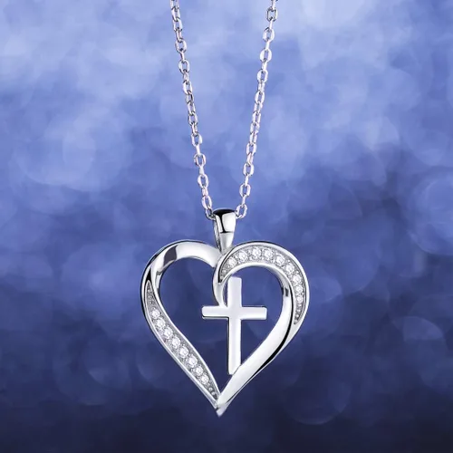 Miniatura 4 de MISSLAN Collar de cruz para mujer de plata de ley 925, collar de cruz de corazón para mujer, colgante de cadena para mujer, Plata