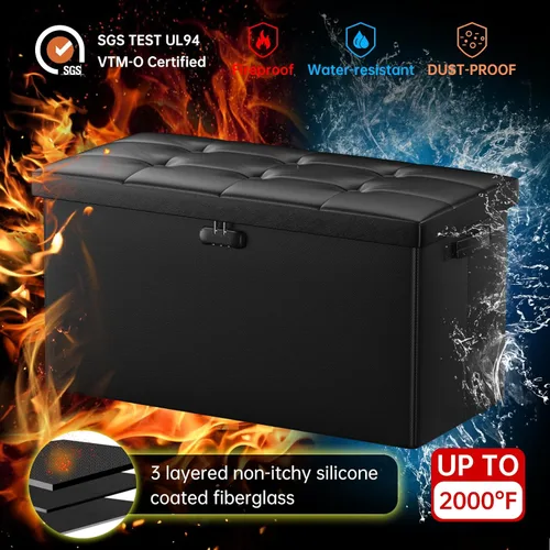 Miniatura 4 de DocSafe Banco otomano de almacenamiento con cerradura, banco plegable ignífugo de 30 pulgadas, reposapiés taburete, baúl de almacenamiento seguro