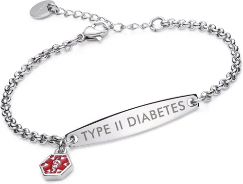 Miniatura 82 de LinnaLove - Pulsera de identificación de alerta médica con cadena Rolo simple pregrabada para mujer