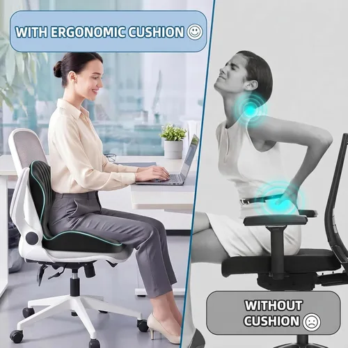 Miniatura 3 de Cojín ergonómico lumbar y de apoyo de asiento, cojín de espuma viscoelástica 2 en 1 con diseño hueco de coxis para silla de oficina, asiento