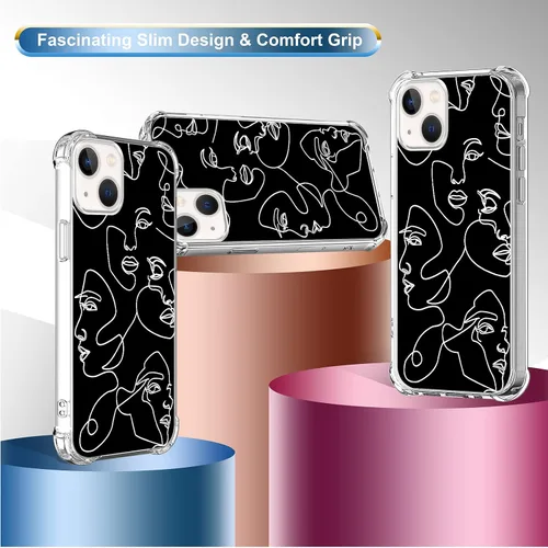 Miniatura 4 de Funda compatible con iPhone 14 Plus, diseño kawaii, diseño femenino, para mujeres y niñas, línea abstracta de protección facial