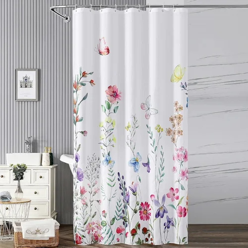 Cortina de ducha floral de 72 x 36 pulgadas, cortinas de ducha de tela de poliéster impermeable para baño, cortina de ducha de tela lavable a