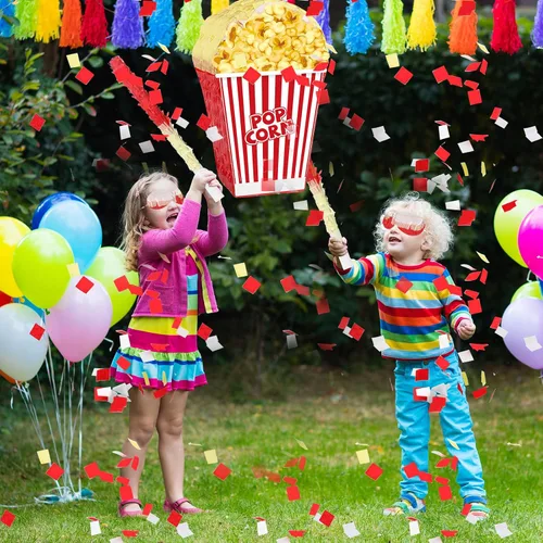 Miniatura 4 de Aoriher Juego de piñatas de maíz pop con palo, piñata de carnaval con palo para noche de película, tema de noche de cine, circo, corto, carnaval