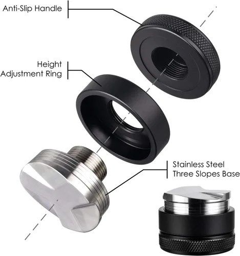 Miniatura 2 de Santo Herramienta de distribución/nivelador de espresso de 2.283 in, distribuidor de palma ajustable con 3 pendientes anguladas, compatible