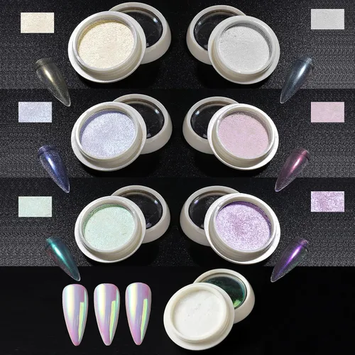 Miniatura 2 de 7Jars - Polvo de uñas cromado, efecto aurora, pigmento neón, perla, brillantina, iridiscente, kit de manicura, arte de uñas, arte de uñas