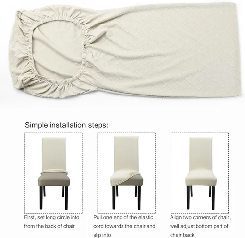Miniatura 5 de Fundas para silla de comedor Yisun, fundas elásticas para silla de comedor, funda protectora para silla de comedor, mezcla de poliéster, Beige