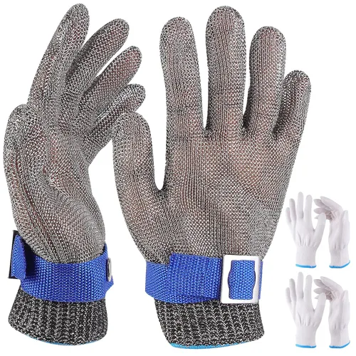 Herda 1 par (L) guantes resistentes a los cortes de grado alimenticio, guantes de cocina de acero inoxidable para cortar carne, filete de pescado,