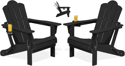 Miniatura 21 de Silla plegable ajustable KINGYES Adirondack, sillas reclinables Adirondack de 3 posiciones con portavasos, Adirondack de HDPE resistente a