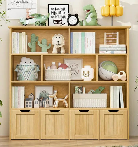 Miniatura 9 de FINETONES Organizador de almacenamiento de juguetes, estantería para niños con 4 cofres móviles y 7 cubos de almacenamiento, organizador