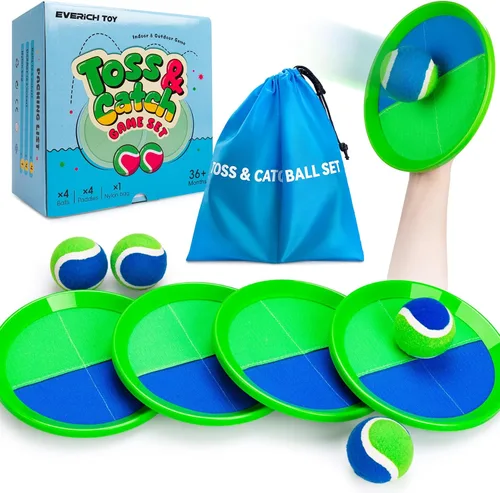 Juego Mejorado de Lanzar y Atrapar Pelota, Rellenos de Media Navideña para Niños y Niñas de 3 a 12 Años, Incluye 4 Paletas 4 Pelotas Pegajosas, Azul