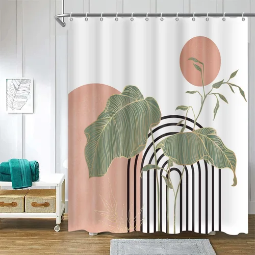 Miniatura 8 de Cortina de ducha abstracta bohemia para decoración de baño, moderna planta tropical, decoración botánica de hojas de palmera, decoración de baño