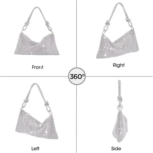 Miniatura 4 de Bolso de mano con diamantes de imitación para mujer, bolso de mano formal, brillante, fiesta, boda, cóctel, baile de graduación