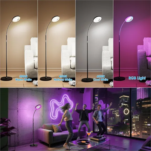 Miniatura 5 de Ventilador de piso con lámpara de luces RGB 18w 1200Lm lámpara LED con ventilador de pie y control remoto (negro)