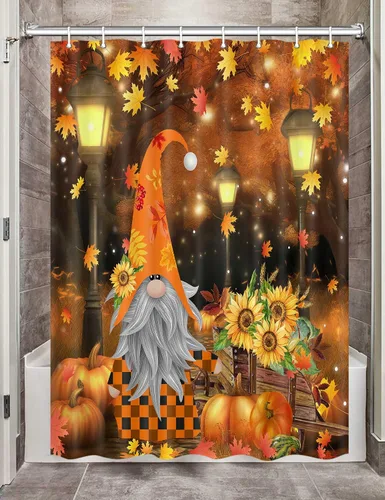 Miniatura 9 de MERCHR Cortina de ducha de otoño, lindo juego de cortinas de ducha de tela de cosecha de hojas rojas y doradas para baño, accesorios de decoración