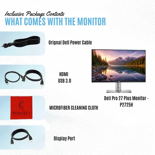 Miniatura 2 de Dell Pro P2725H Plus Monitor Full HD de 27 pulgadas 1920 x 1080, pantalla de monitor de computadora con cable de alimentación USB 3.0 Upstream