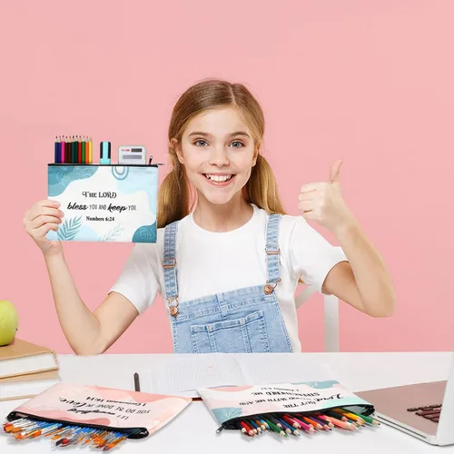 Miniatura 6 de Qeeenar - Bolsa de maquillaje religioso cristiano, bolsas de cosméticos, bolsa inspiradora de versículo bíblico para artículos de tocador, bolsa
