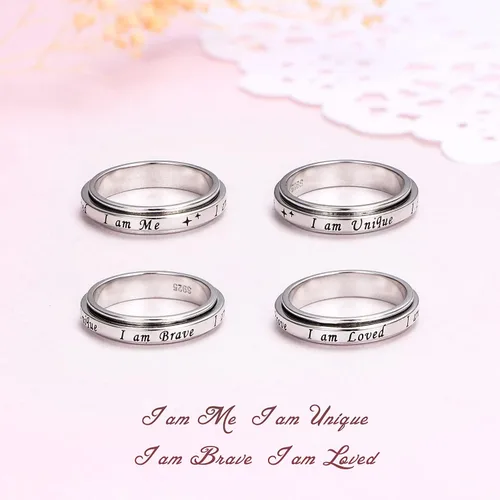 Miniatura 5 de Anillo giratorio con texto en inglés "I am me", de plata de ley 925, con fases lunares, para aliviar la ansiedad, el estrés, seguir adelante, TDAH