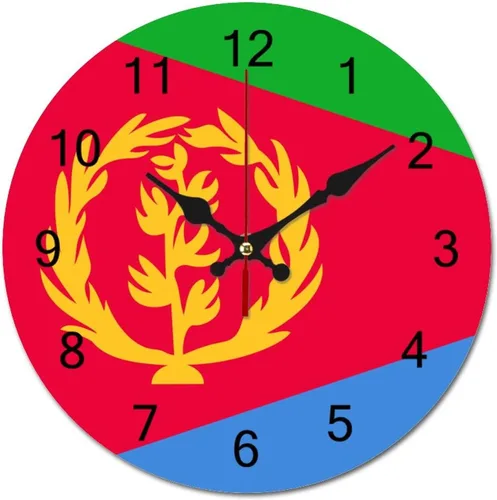 The Flag of Eritrea - Reloj de pared patriótico de 9 pulgadas, funciona con pilas, silencioso, sin tictac, números arábigos, decoración moderna del