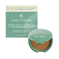 Ana Maria Maquillaje Cosmeticos | Polvo Facial Compacto Arroz Aloe Vera FPS 20 UVA | Polvo prensado de maquillaje SPF 20 0.5oz-14gr (Marron | Marrón