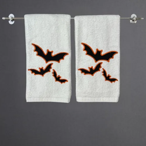Miniatura 16 de Serafina Home Juego de 2 toallas de baño de Halloween – Juego de 2 toallas de algodón negro – 18 x 11 pulgadas bordado de murciélago en diseño