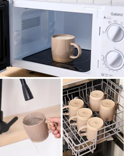 Miniatura 5 de famiware Tazas de café para 4, juego de tazas de 13 onzas, taza para beber con asa para café, té, cacao, leche, serie Milkyway Series, canela marrón