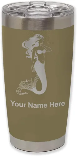 Miniatura 36 de LaserGram Vaso aislado al vacío de 20 onzas, sirena, grabado personalizado incluido (negro)