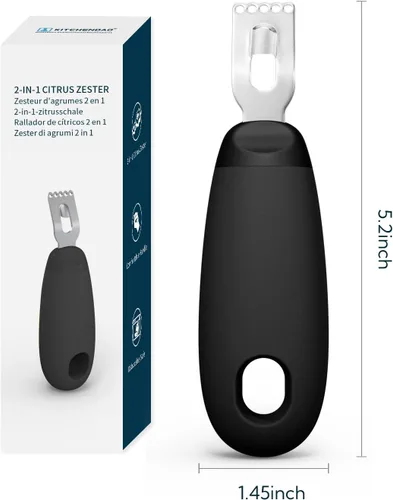 Miniatura 6 de KITCHENDAO Pelador Rallador de Cítricos y Limón para Ahorrar Esfuerzo, Herramienta Peladora de Cáscara de Limón Ultra Afilada con Giro para Bar Negro