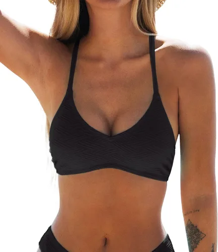 Miniatura 18 de CUPSHE - Parte superior de bikini para mujer; traje de baño superior con diseño cruzado, tirantes delgados y escote en V