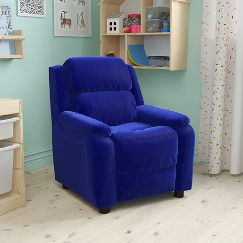 Miniatura 16 de EMMA + OLIVER Sillón reclinable infantil de vinilo azul acolchado de lujo con brazos de almacenamiento