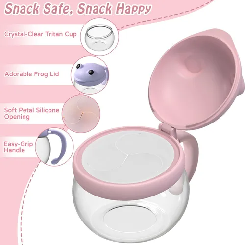 Miniatura 4 de SELEWARE Paquete de 2 recipientes para aperitivos para niños pequeños, sin derrames, tapa y asa a prueba de derrames, 12.3 onzas, plástico sin BPA
