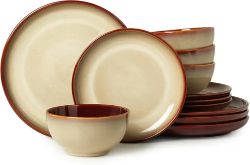 Miniatura 50 de Pokini - Juegos de vajilla de gres para cena, juego de platos y cuencos de cerámica, platos de cocina aptos para microondas y lavavajillas, platos