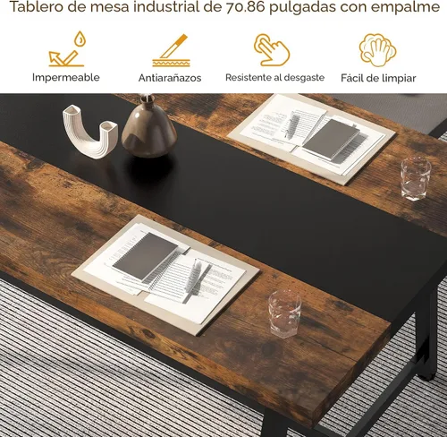 Miniatura 8 de Tribesigns Mesa de comedor para 8 personas, mesa de cocina rectangular de madera de 70.87 pulgadas con marco de metal resistente, mesa de comedor