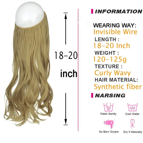Miniatura 2 de Extensión de cabello rubio ceniza, rizado, largo, sintético, postizo de cabello rubio, 18 pulgadas, 4.2 oz, con diadema de alambre invisible