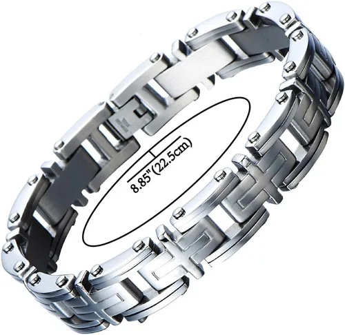 Miniatura 2 de COOLSTEELANDBEYOND Exclusiva pulsera cruzada de acero inoxidable para hombre de 8.85 pulgadas, Acero inoxidable, no aplica
